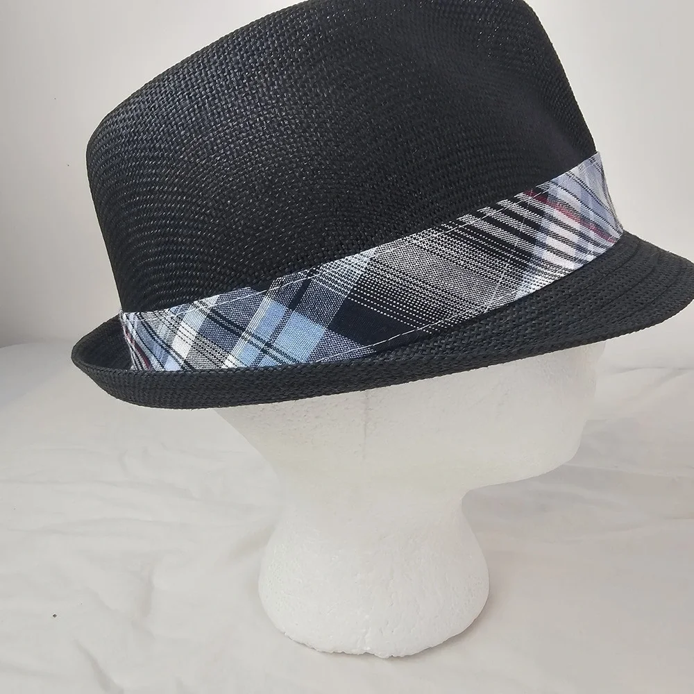 Retro7 Mens Black Fedora Hat Black Size M/L Straw Retro